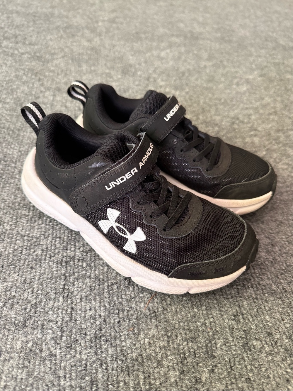 Under Armour Black and White Kids' Velcro Athletic Sneakers